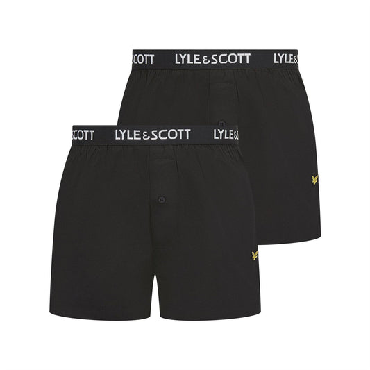 Black - Front - Lyle & Scott Mens Usher Logo Woven Boxer Shorts (Pack of 2)