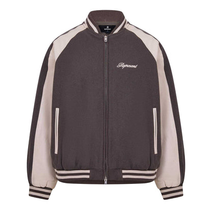 Stone - Front - Represent Mens Embroidered Logo Snap Varsity Jacket