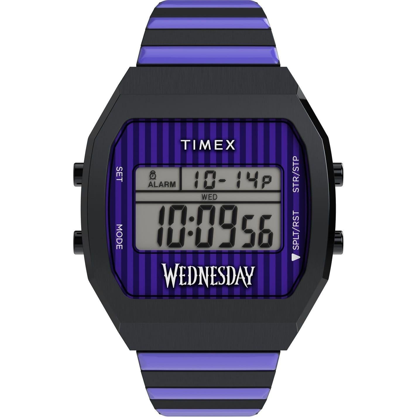 Black-Blue - Front - Timex Mens Striped Steel Digital Watch