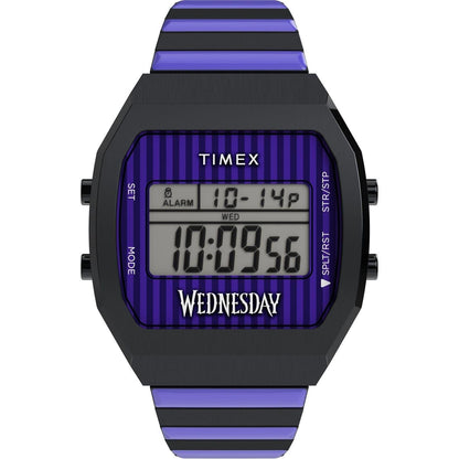 Black-Blue - Front - Timex Mens Striped Steel Digital Watch
