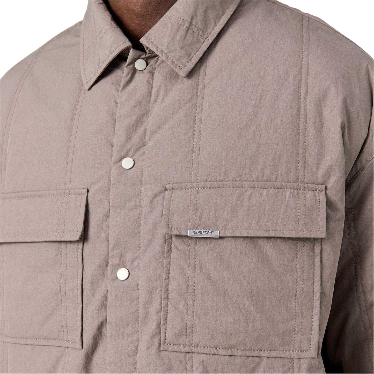 Mid Grey - Side - Represent Mens Plain Relaxed Fit Overshirt