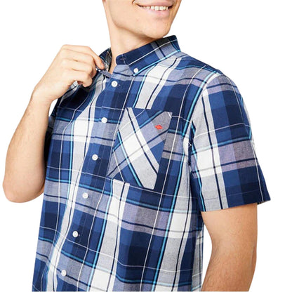 Navy - Side - Lee Cooper Mens Checked Cotton Shirt