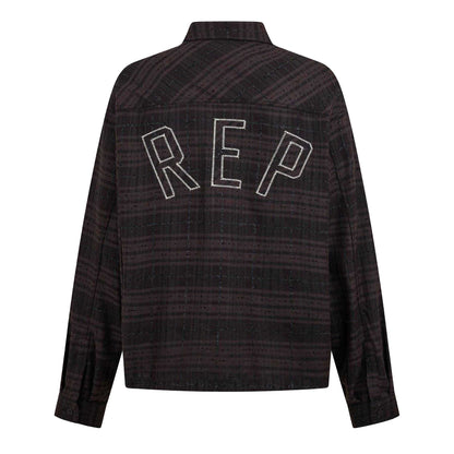 Coffee - Back - Represent Mens Plaid Button-Down Modern Overshirt