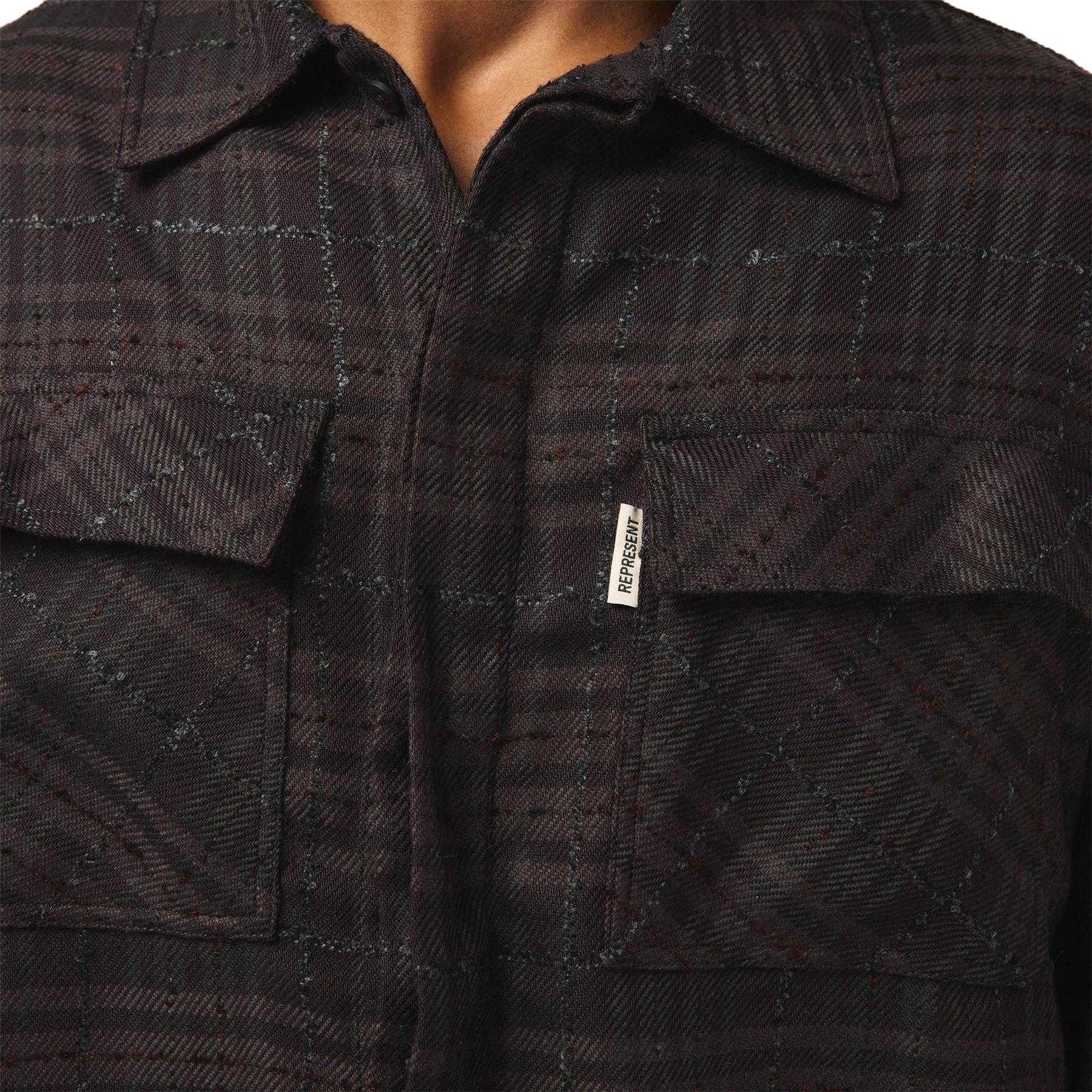 Coffee - Side - Represent Mens Plaid Button-Down Modern Overshirt