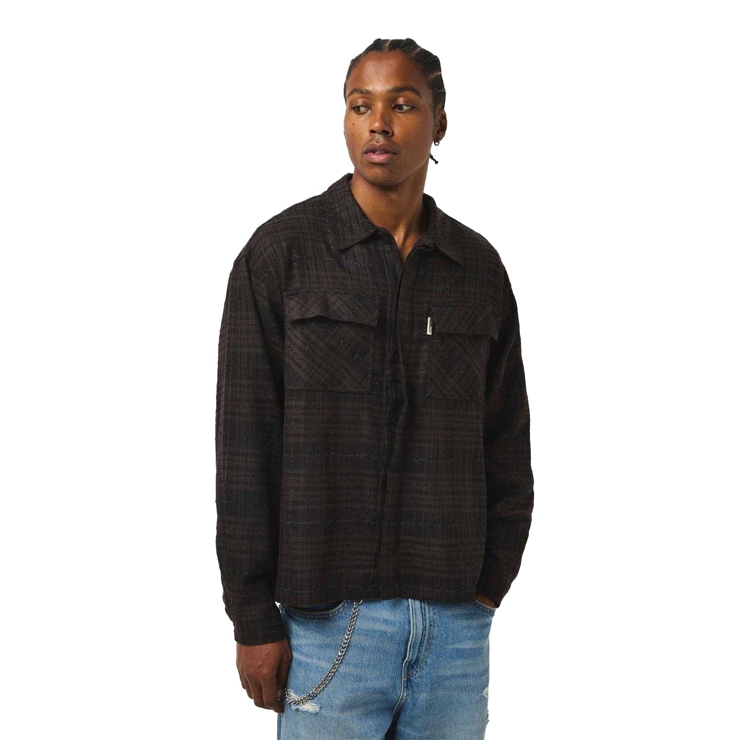 Coffee - Lifestyle - Represent Mens Plaid Button-Down Modern Overshirt