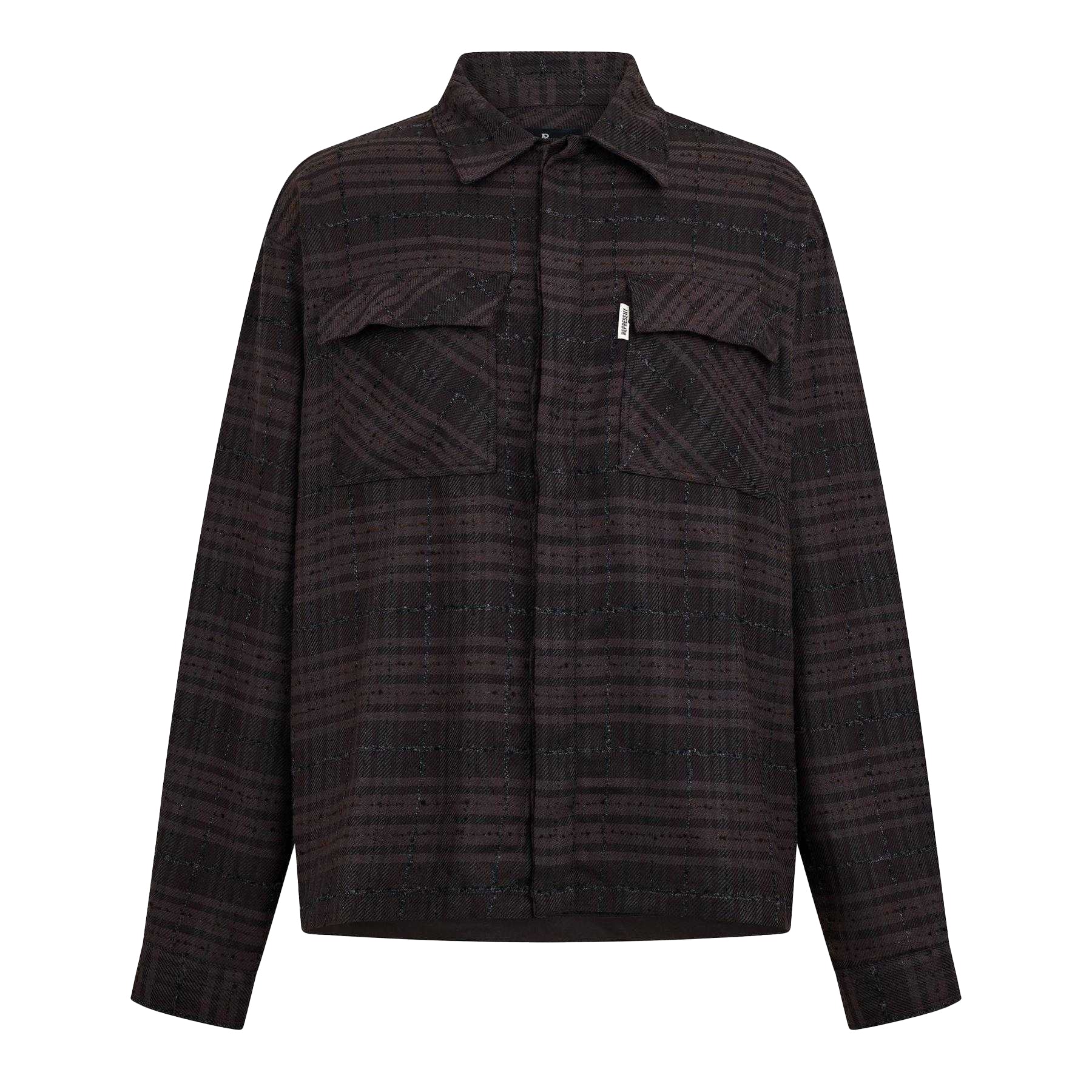 Coffee - Front - Represent Mens Plaid Button-Down Modern Overshirt