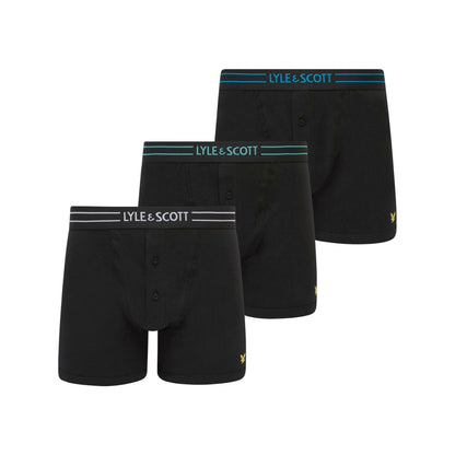 Black - Front - Lyle & Scott Mens Lewis Button Fly Boxer Shorts (Pack of 3)
