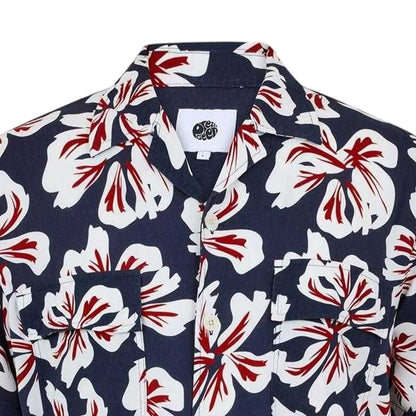 Navy - Side - Pretty Green Mens Bauhaus Floral Regular Shirt
