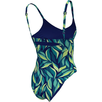 Midnight Navy - Back - Nike Womens-Ladies Leaf Print One Piece Swimsuit