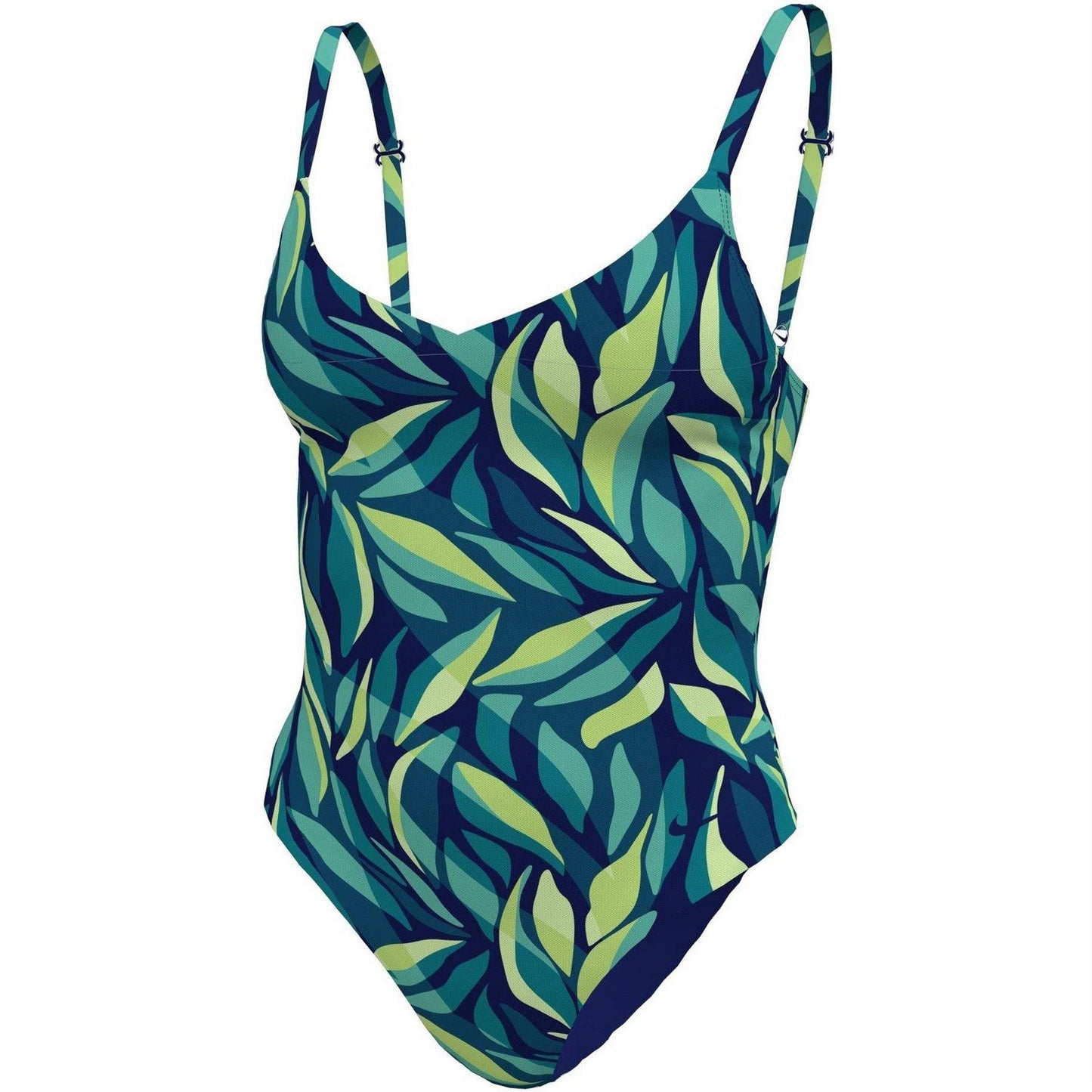 Midnight Navy - Side - Nike Womens-Ladies Leaf Print One Piece Swimsuit