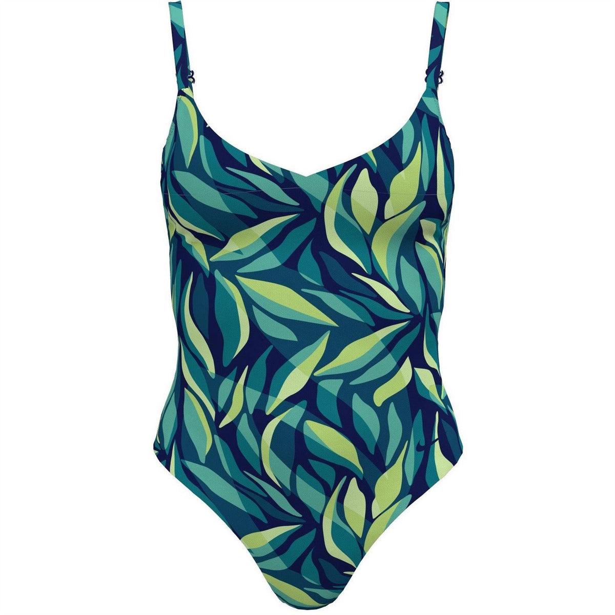 Midnight Navy - Front - Nike Womens-Ladies Leaf Print One Piece Swimsuit