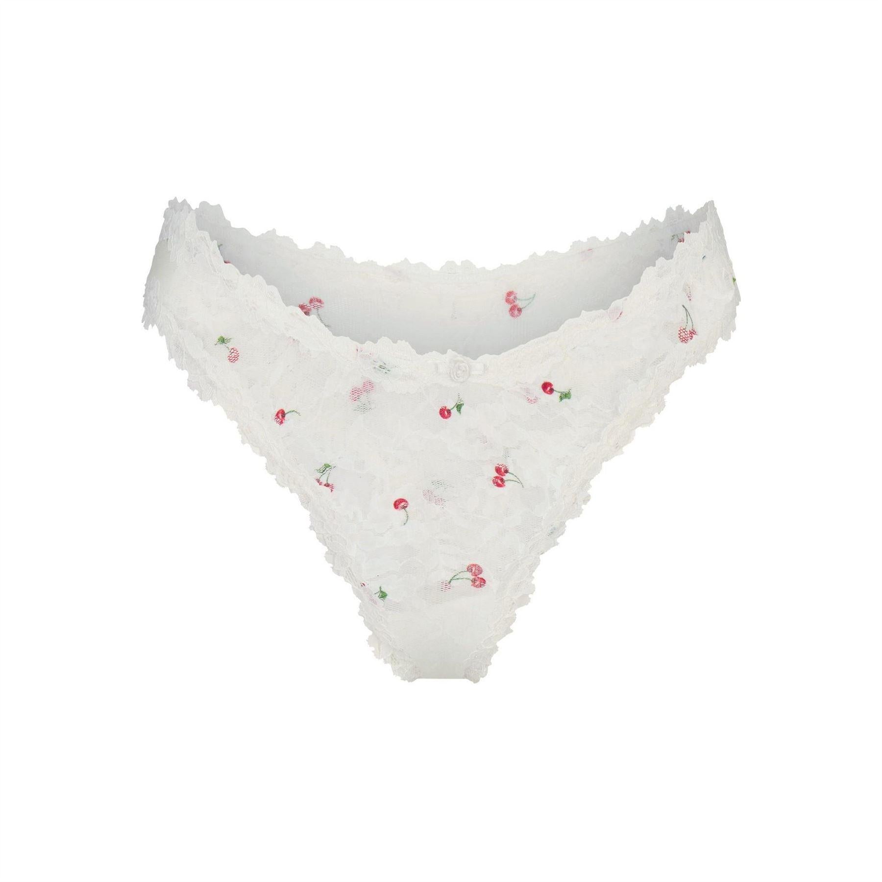 Ivory - Front - Skims Womens-Ladies Cherry Lace Trim Thong