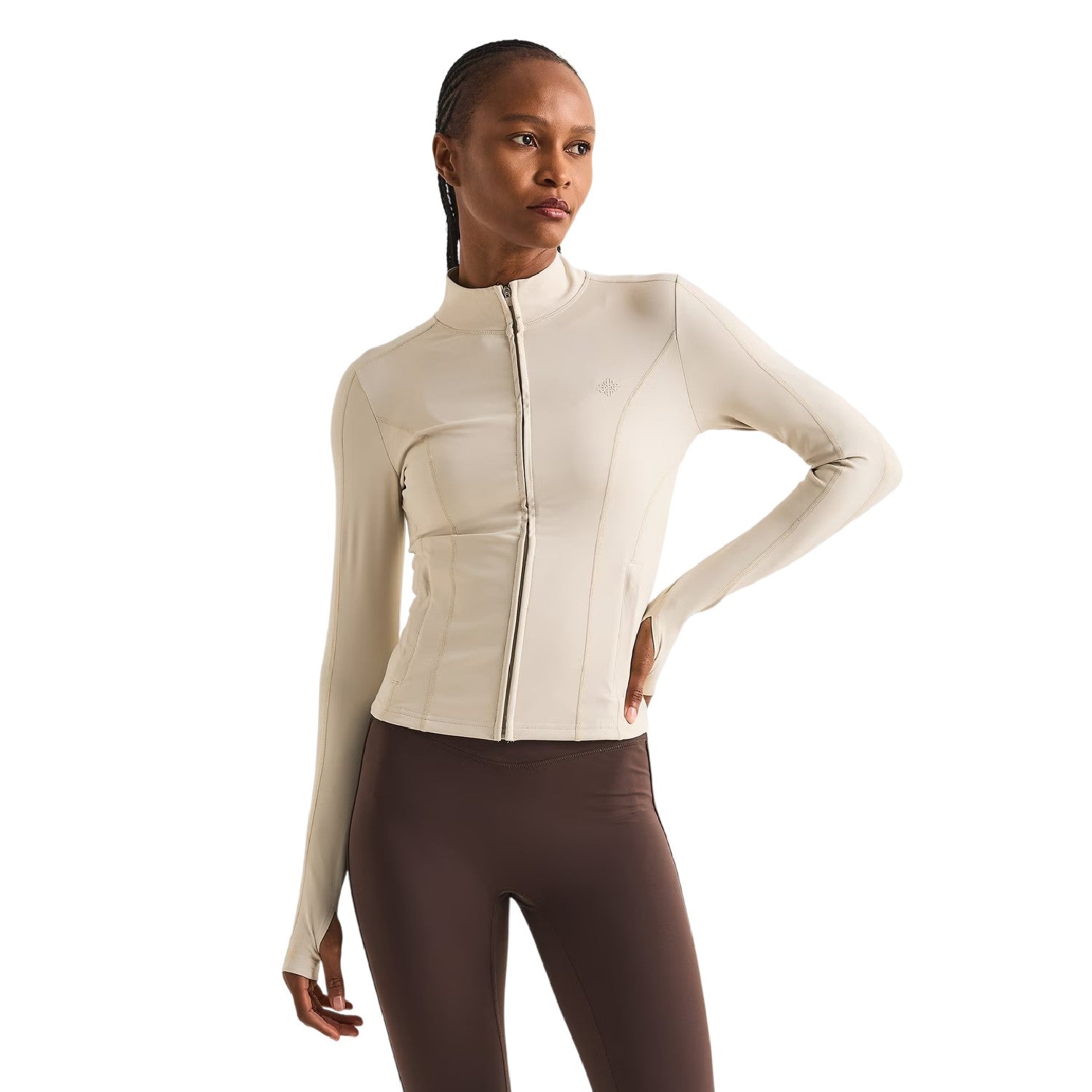 Bone - Side - Couture Club Womens-Ladies Tonal Logo Sculpting Fitted Jacket