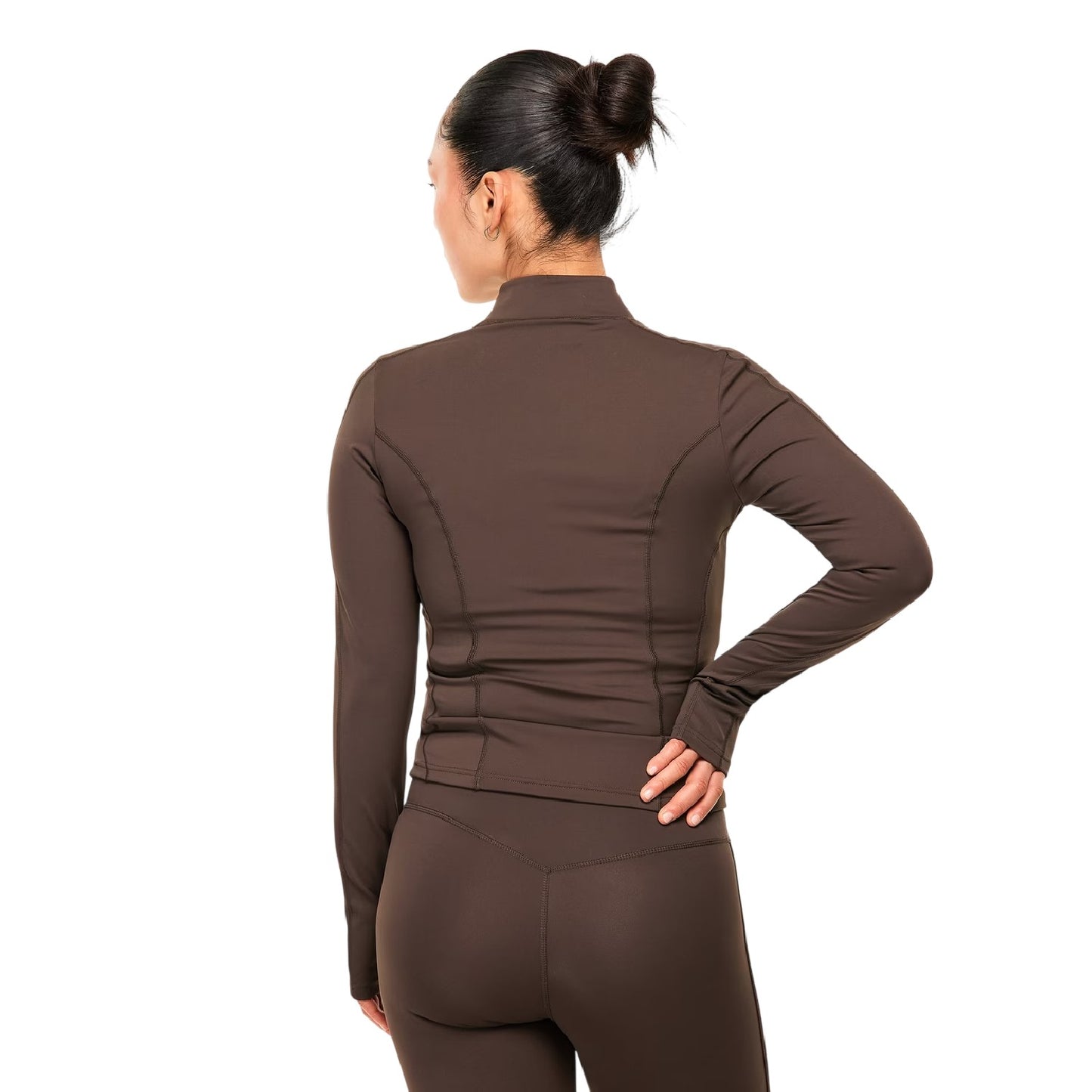 Chocolate - Lifestyle - Couture Club Womens-Ladies Tonal Logo Sculpting Fitted Jacket