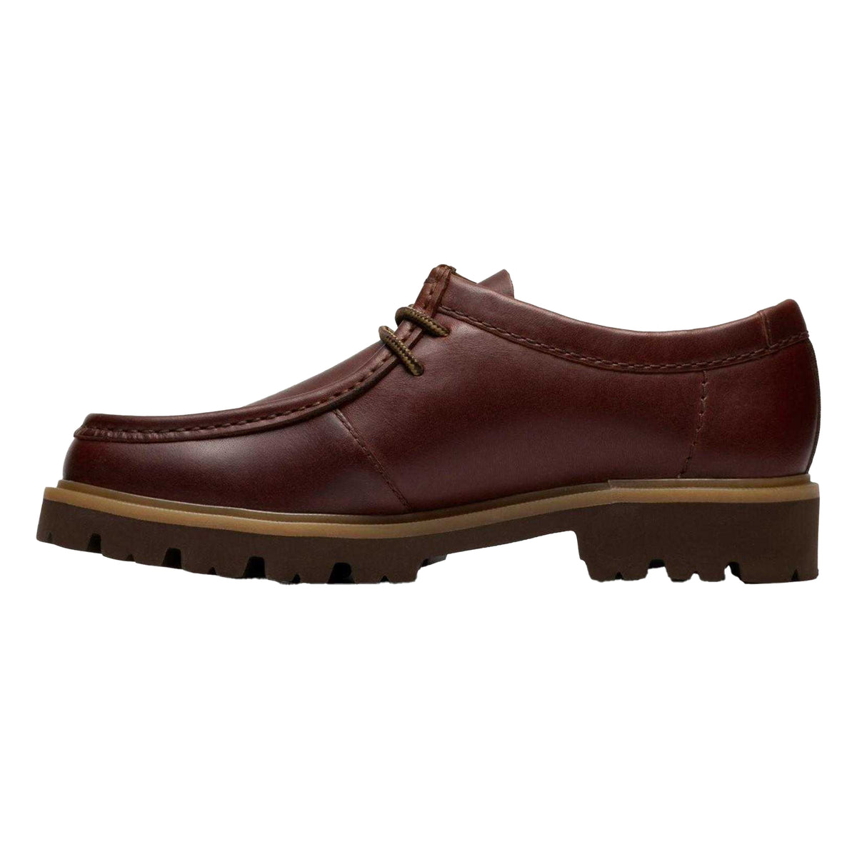 Brown - Side - Clarks Mens Cleyhill Suede Moc Toe Dress Shoes