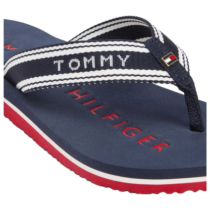 Red-White-Blue - Side - Tommy Hilfiger Womens-Ladies Text Flat Flip Flops