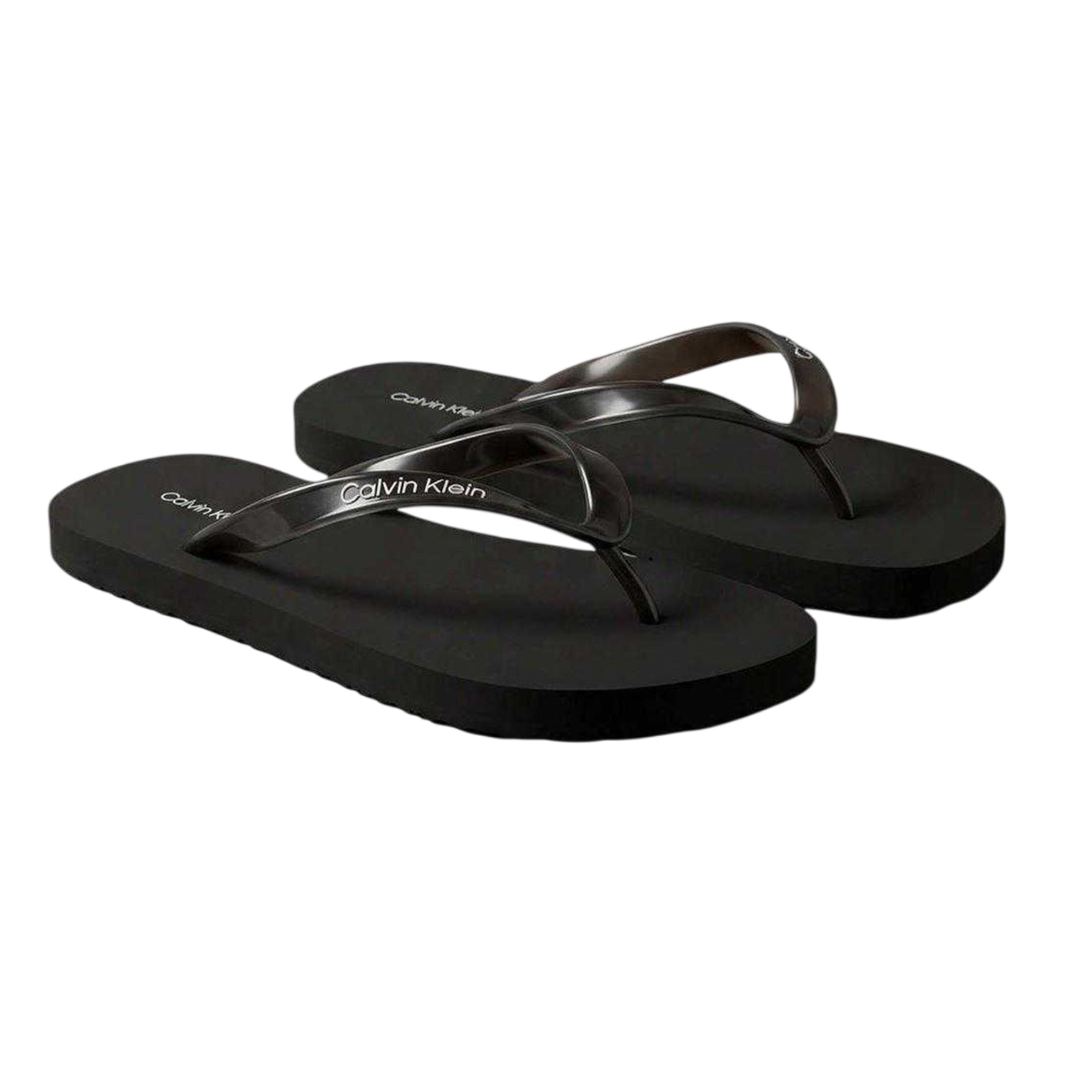 Triple Black - Side - Calvin Klein Womens-Ladies Logo Flip Flops