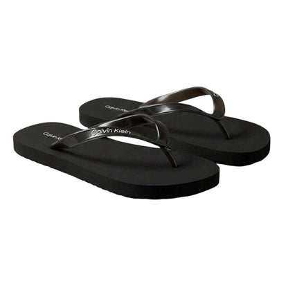 Triple Black - Side - Calvin Klein Womens-Ladies Logo Flip Flops