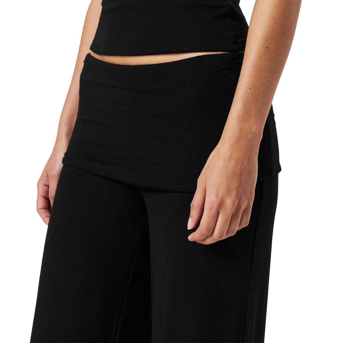 Black - Side - Naked Wardrobe Womens-Ladies Fold Over Wide Leg Trousers