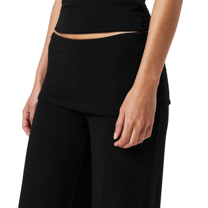 Black - Side - Naked Wardrobe Womens-Ladies Fold Over Wide Leg Trousers