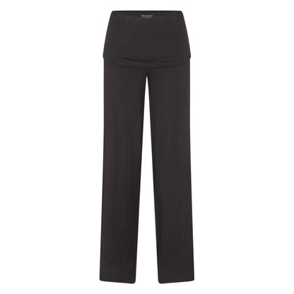Black - Front - Naked Wardrobe Womens-Ladies Fold Over Wide Leg Trousers