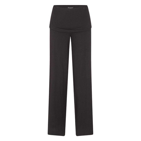Black - Front - Naked Wardrobe Womens-Ladies Fold Over Wide Leg Trousers