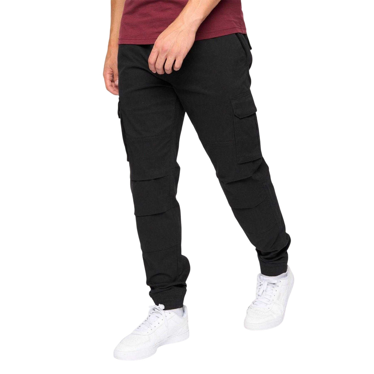 Black - Side - Crosshatch Mens Pendles Cotton Blend Cargo Trousers