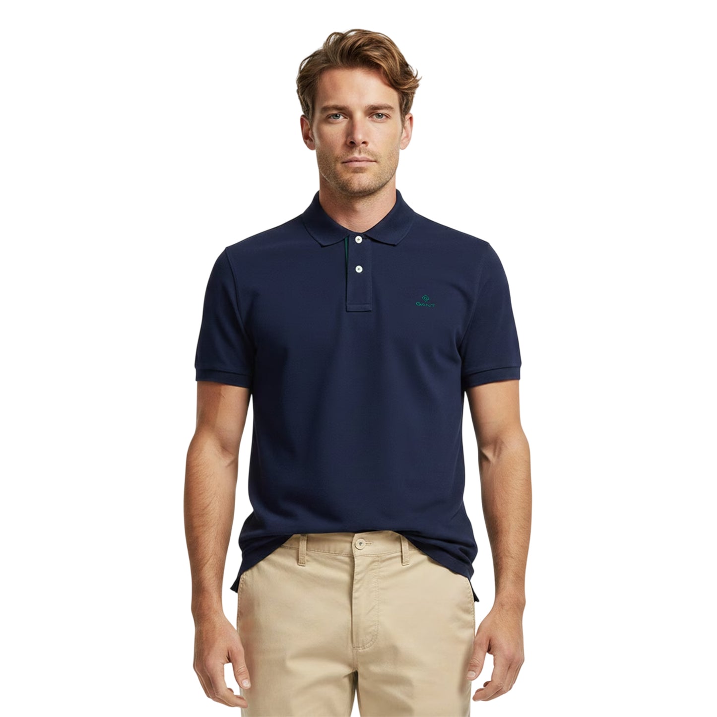 Navy-Pink - Side - Gant Mens Rugger Polo Shirt