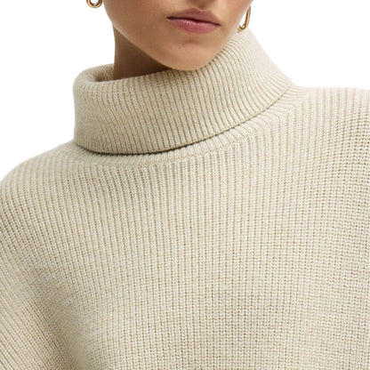 Beige - Side - Boss Womens-Ladies Fernadina Ribbed Roll Neck Sweater Top