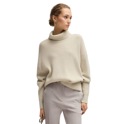 Beige - Lifestyle - Boss Womens-Ladies Fernadina Ribbed Roll Neck Sweater Top