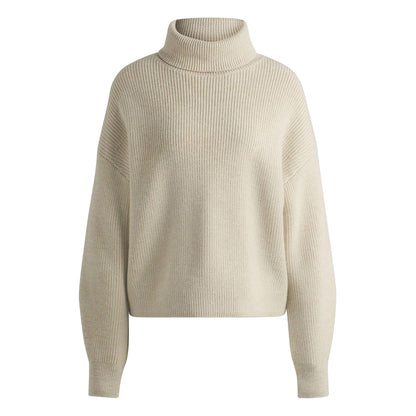 Beige - Front - Boss Womens-Ladies Fernadina Ribbed Roll Neck Sweater Top