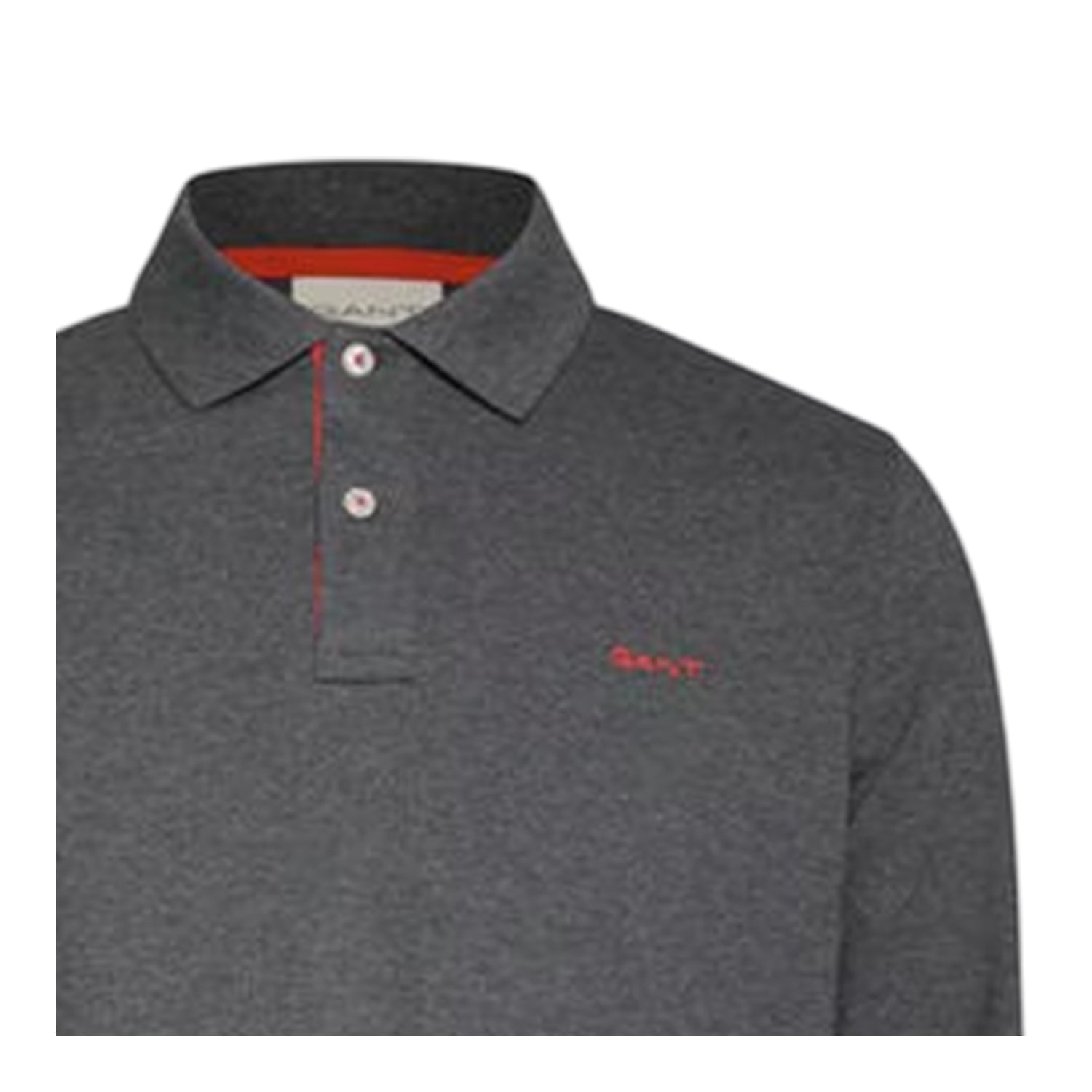 Antracite - Side - Gant Mens Contrast Pique Long-Sleeved Polo Shirt