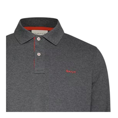Antracite - Side - Gant Mens Contrast Pique Long-Sleeved Polo Shirt