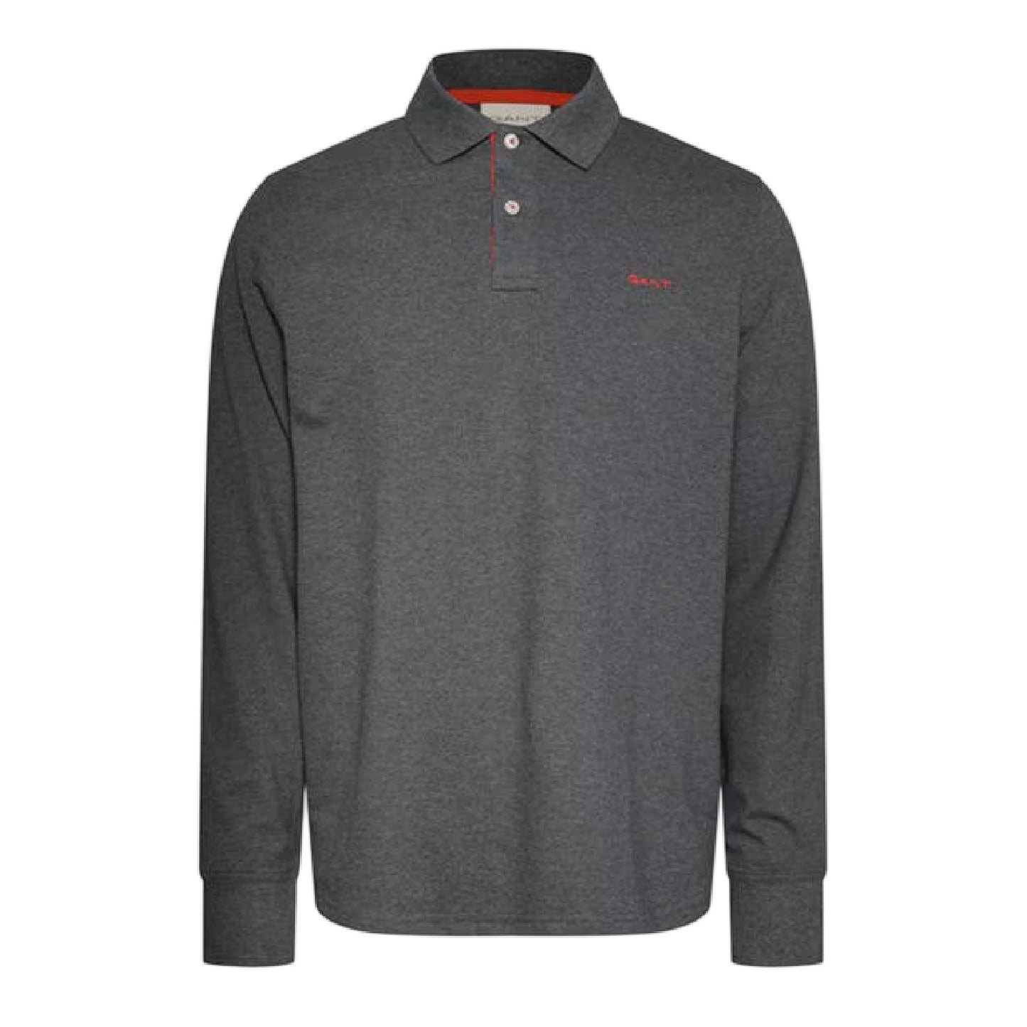 Antracite - Front - Gant Mens Contrast Pique Long-Sleeved Polo Shirt