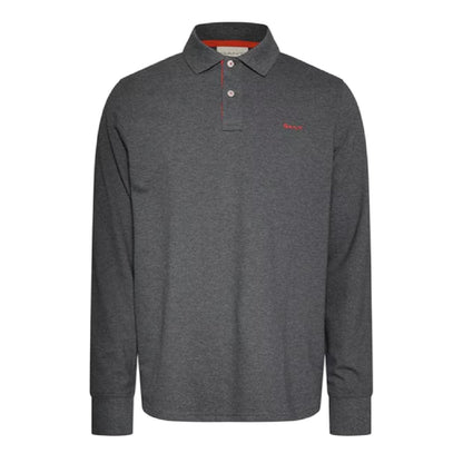 Antracite - Front - Gant Mens Contrast Pique Long-Sleeved Polo Shirt