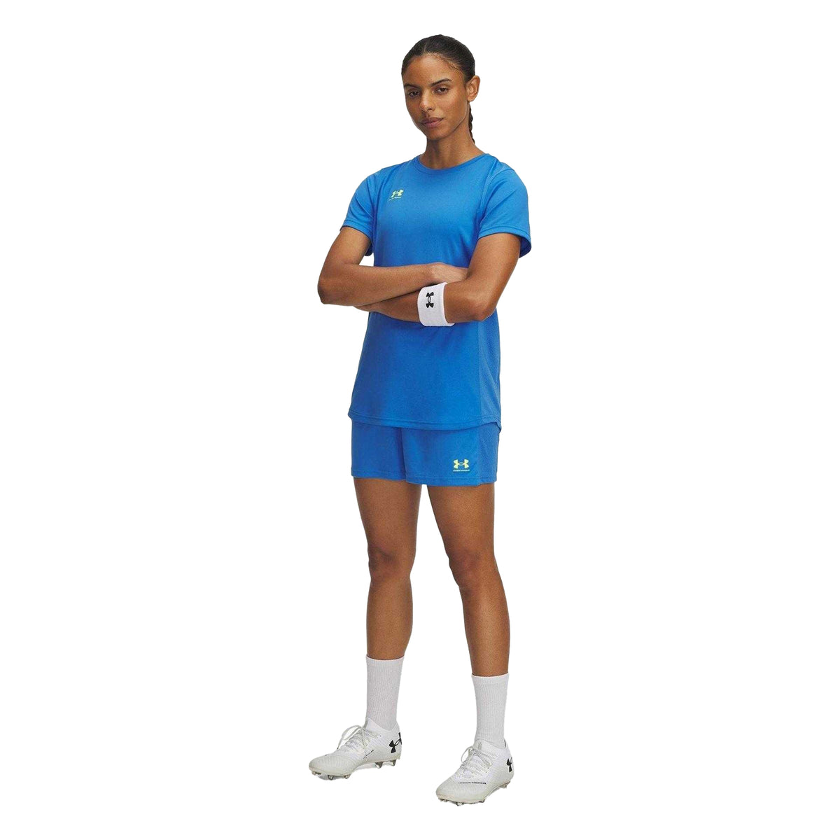 Blue - Side - Under Armour Womens-Ladies Football Shorts