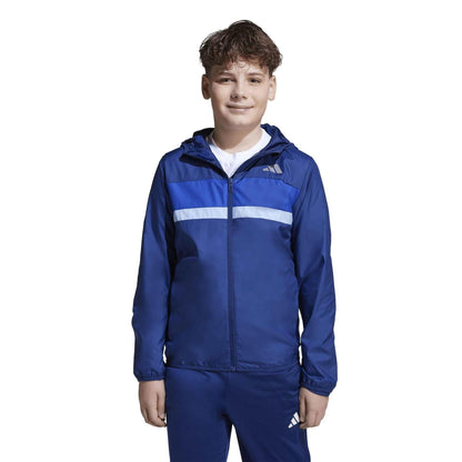 Dark Blue - Side - Adidas Childrens-Kids Tiberio Horizontal Stripe Regular Windbreaker
