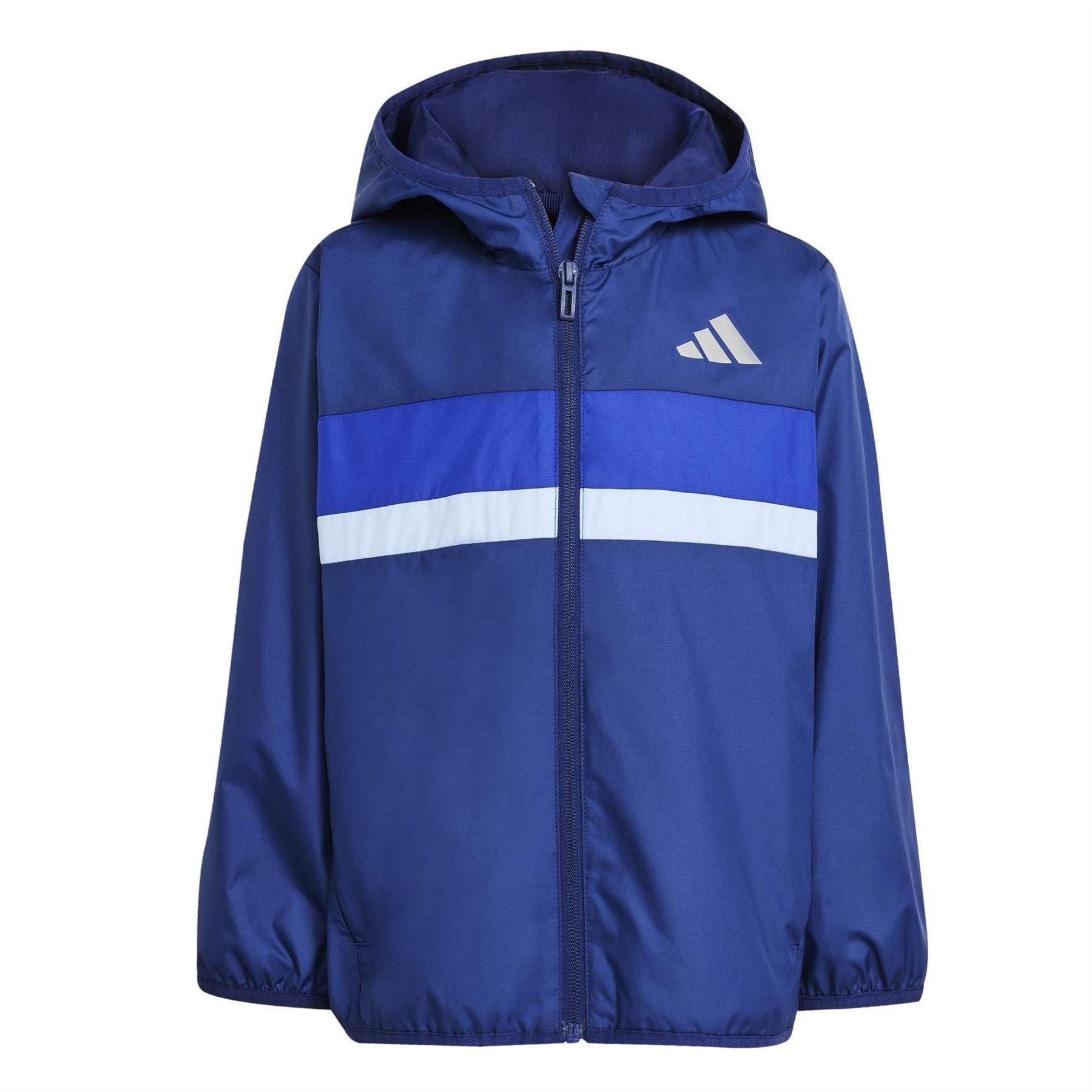 Dark Blue - Front - Adidas Childrens-Kids Tiberio Horizontal Stripe Regular Windbreaker