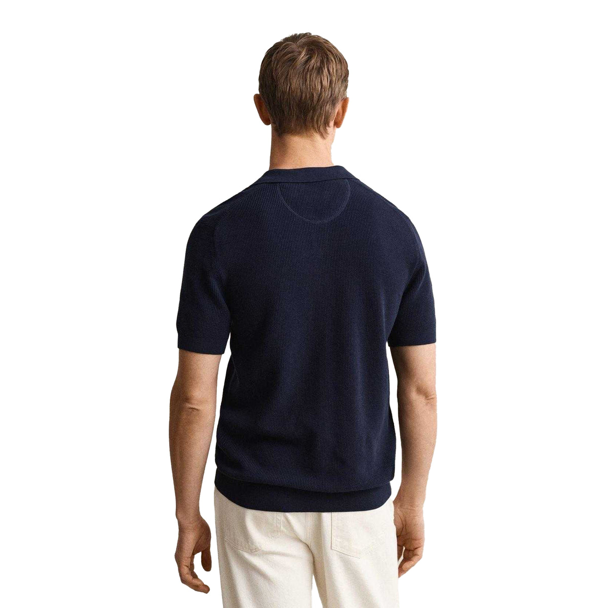 Evening Blue - Back - Gant Mens Textured Short-Sleeved Polo Shirt