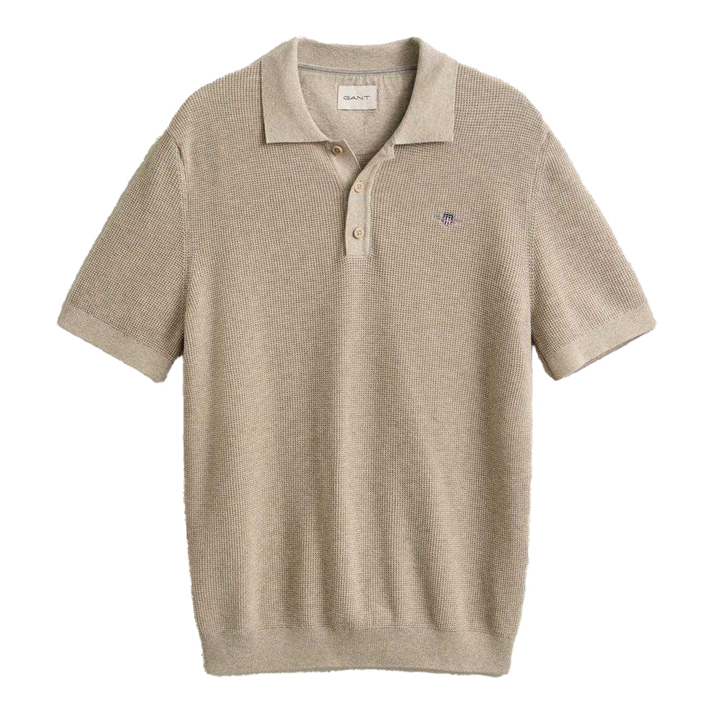 Oat Melange - Front - Gant Mens Textured Short-Sleeved Polo Shirt