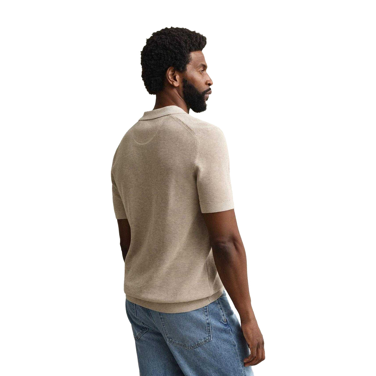 Oat Melange - Back - Gant Mens Textured Short-Sleeved Polo Shirt