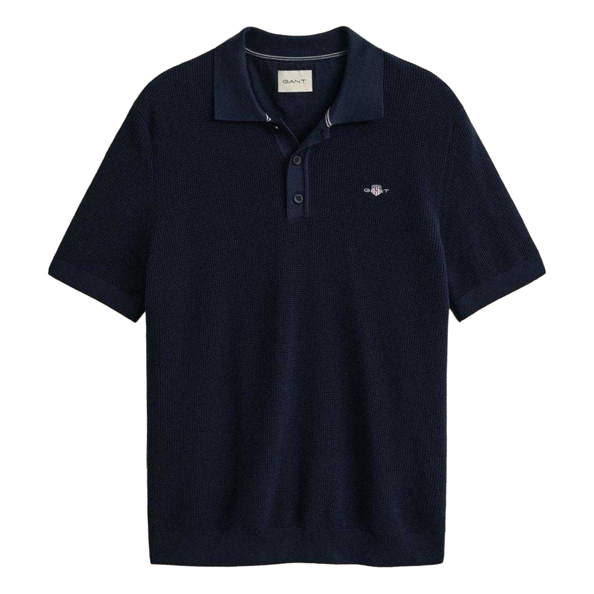 Evening Blue - Front - Gant Mens Textured Short-Sleeved Polo Shirt