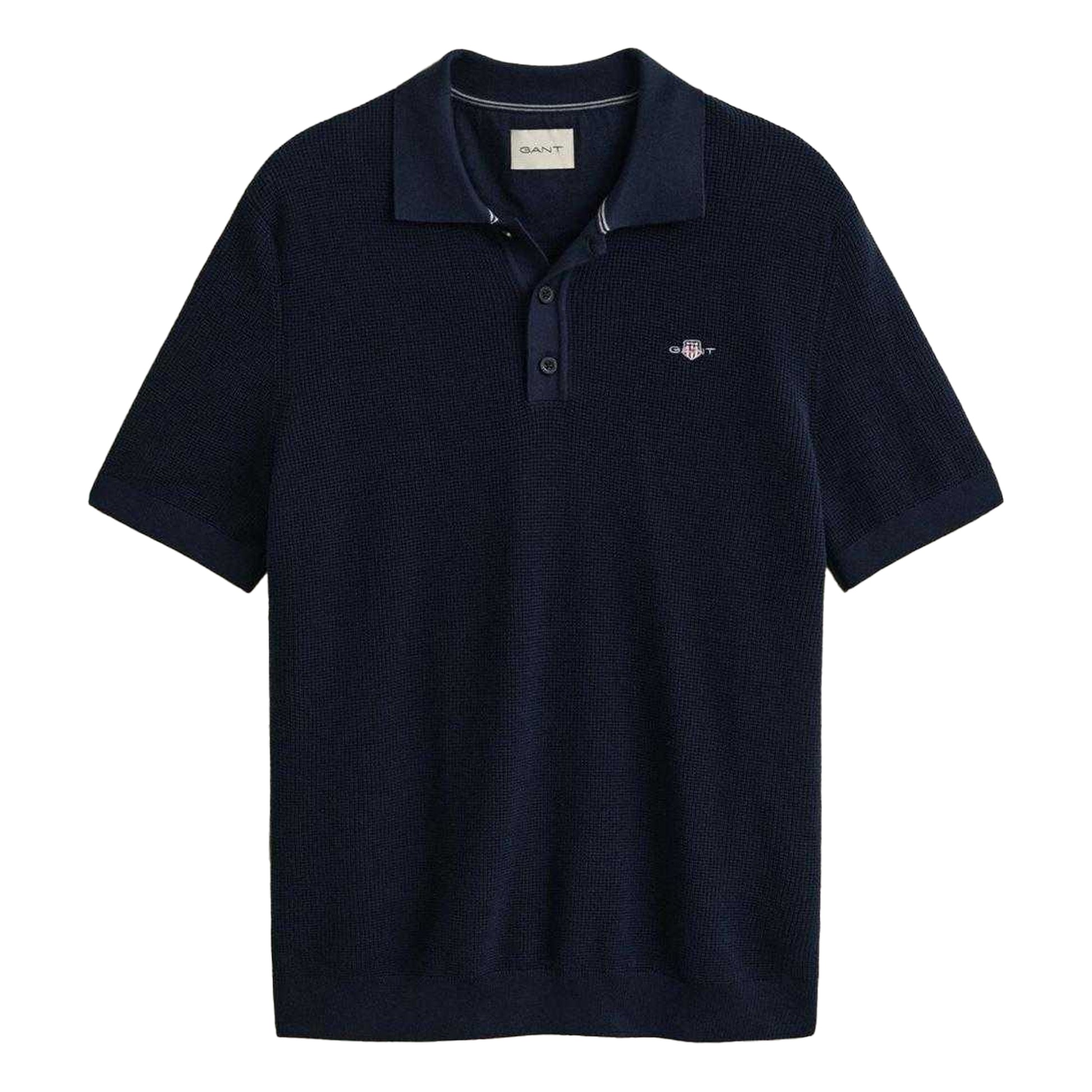 Evening Blue - Front - Gant Mens Textured Short-Sleeved Polo Shirt