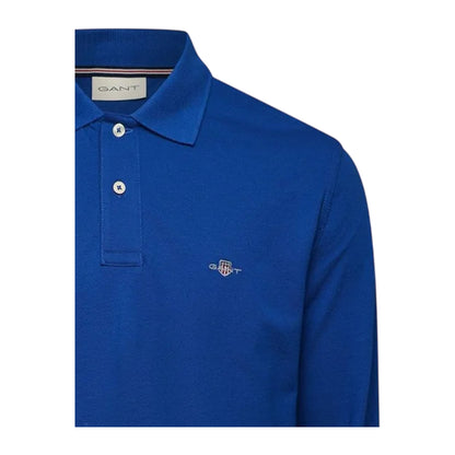 College Navy - Side - Gant Mens Embroidered Logo Long-Sleeved Polo Shirt
