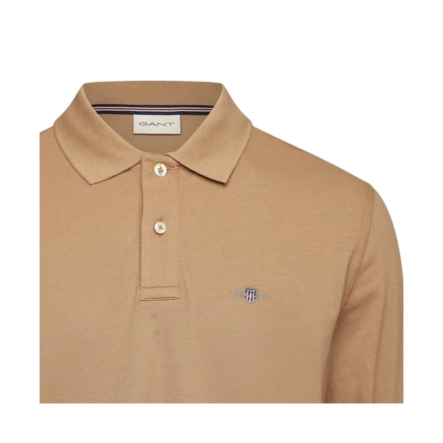 Caramel Brown - Side - Gant Mens Embroidered Logo Long-Sleeved Polo Shirt