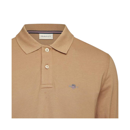 Caramel Brown - Side - Gant Mens Embroidered Logo Long-Sleeved Polo Shirt