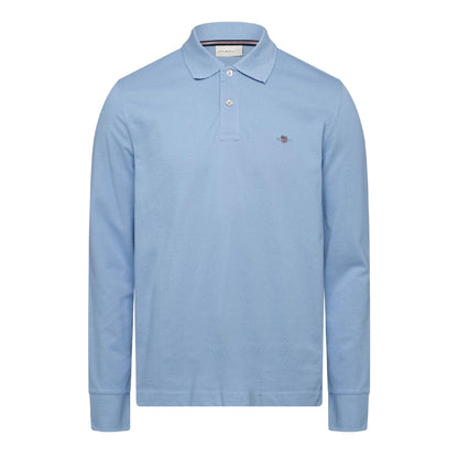 Clear Sky - Front - Gant Mens Embroidered Logo Long-Sleeved Polo Shirt