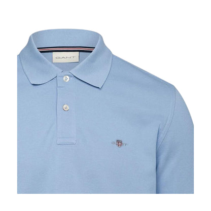 Clear Sky - Side - Gant Mens Embroidered Logo Long-Sleeved Polo Shirt