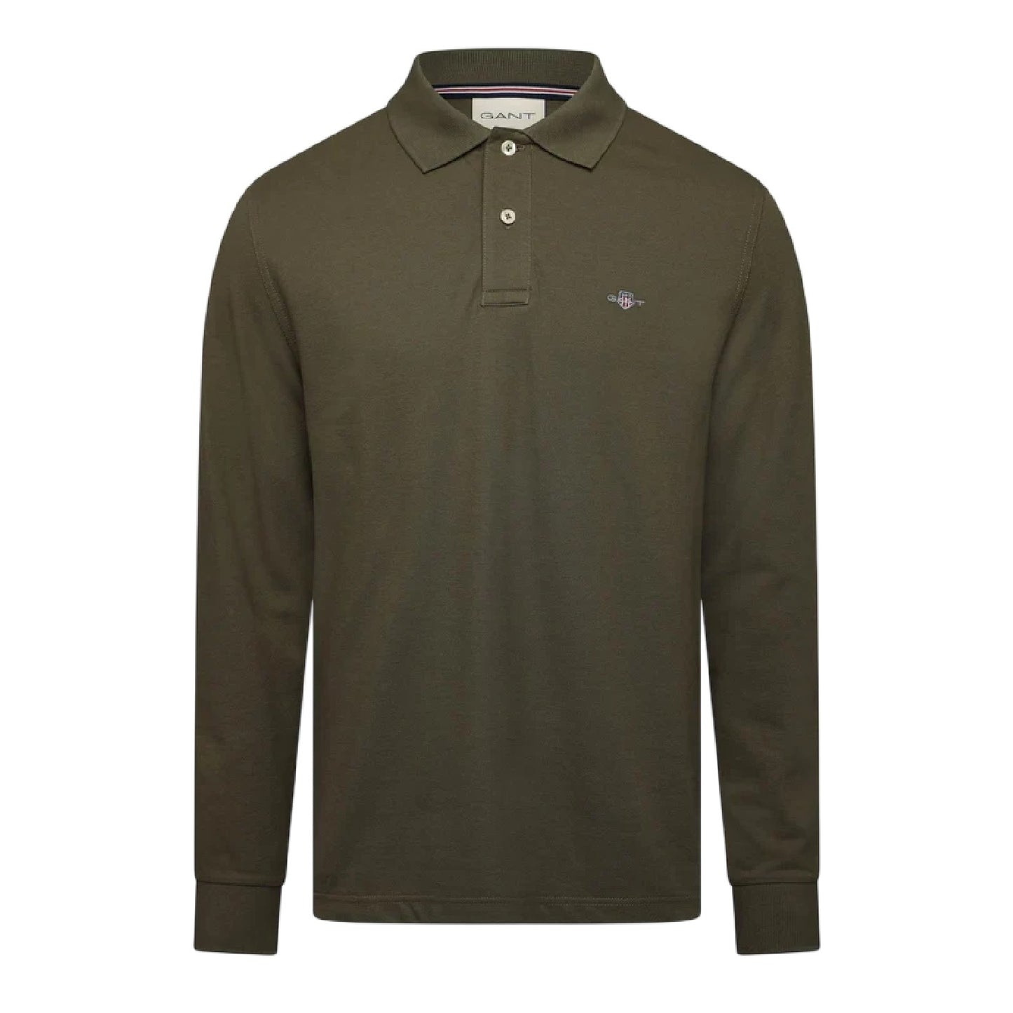Juniper Green - Front - Gant Mens Embroidered Logo Long-Sleeved Polo Shirt