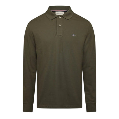 Juniper Green - Front - Gant Mens Embroidered Logo Long-Sleeved Polo Shirt